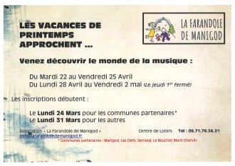 Association La Farandole : Ouverture des inscriptions pour les vacances d'avril.