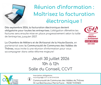 Pour les Professionnels du territoire de la C.C.V.T. : Réunion d'information sur la facturation électronique.