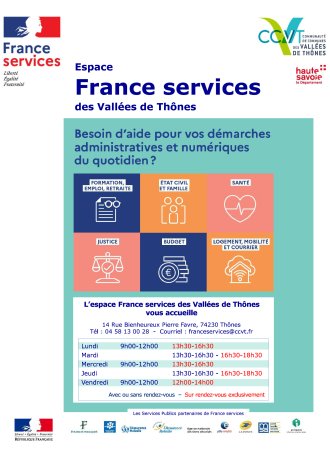 Nouveaux horaires depuis le 01/09/2023 : France Services des Vallées de Thônes.