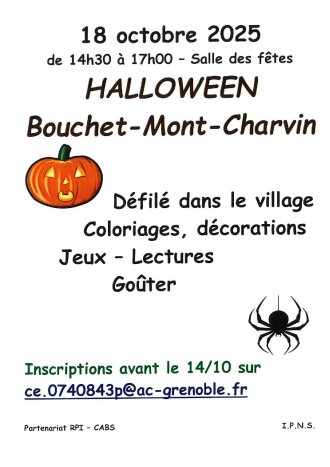 Samedi 18 octobre de 14h30 à 17h HALLOWEEN SOUS CHARVIN !