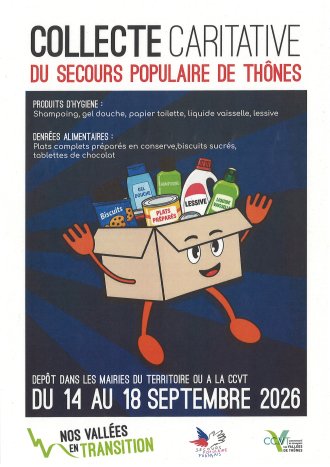 SECOURS POPULAIRE DE THÔNES : Collecte caritative du 14 au 18 septembre 2026.