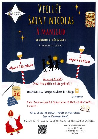Vendredi 8 décembre à partir de 17h30 : Veillée de la Saint-Nicolas à Manigod, organisée par l'association LA FARANDOLE. 