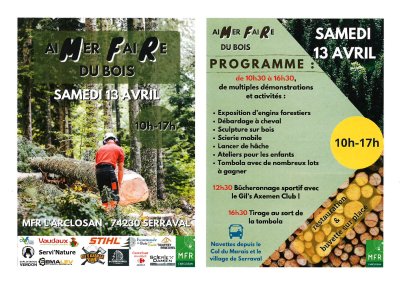 Samedi 13 avril 2024 : Journée organisée par la MFR L'ARCLOSAN - Métiers et activités en lien avec la forêt -